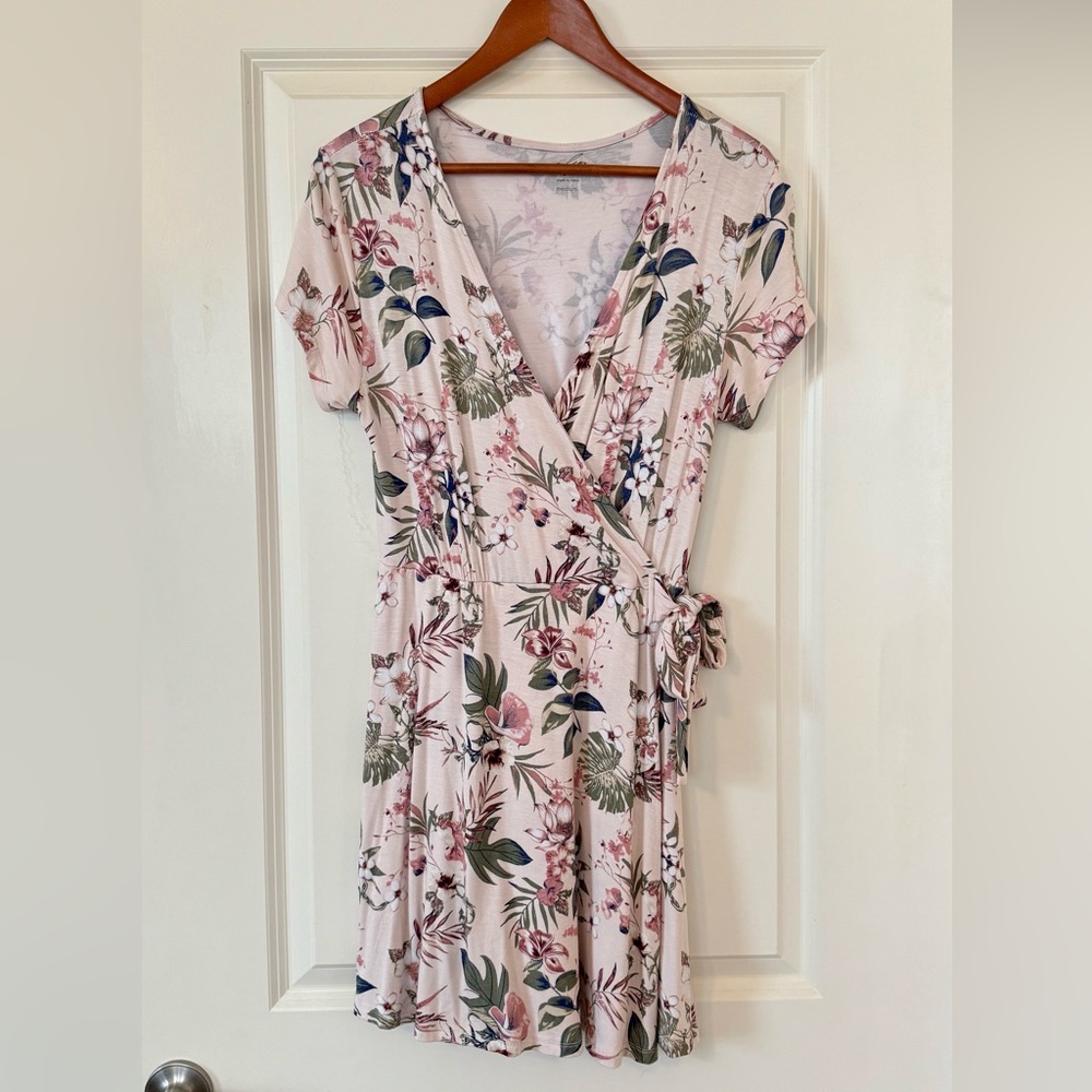 Pink Floral Wrap Dress